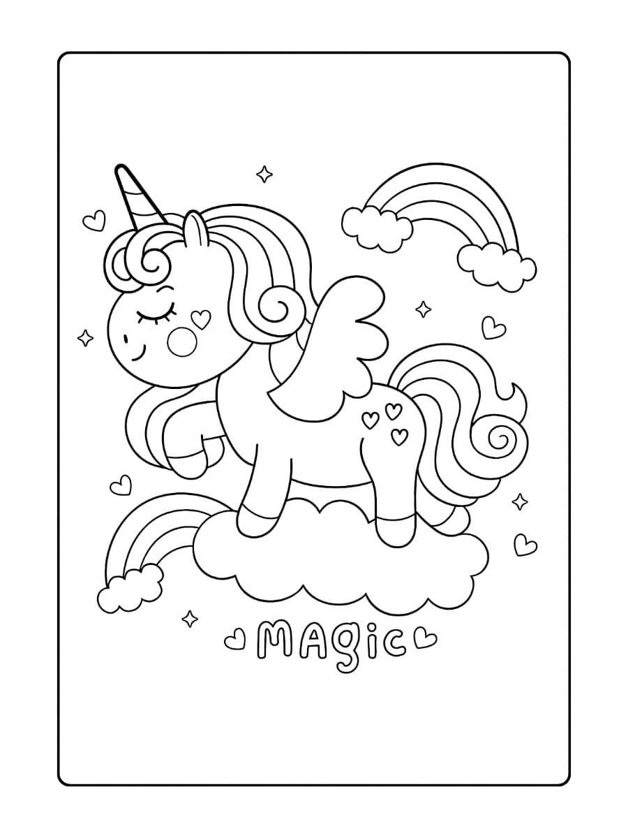 Een unicorn die op een regenboogglijbaan glijdt Een unicorn die op een regenboogglijbaan glijdt