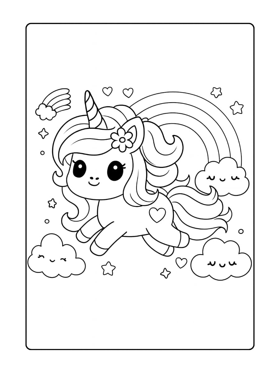 Een unicorn die over een regenboog loopt met sterren eromheen Een unicorn die over een regenboog loopt met sterren eromheen