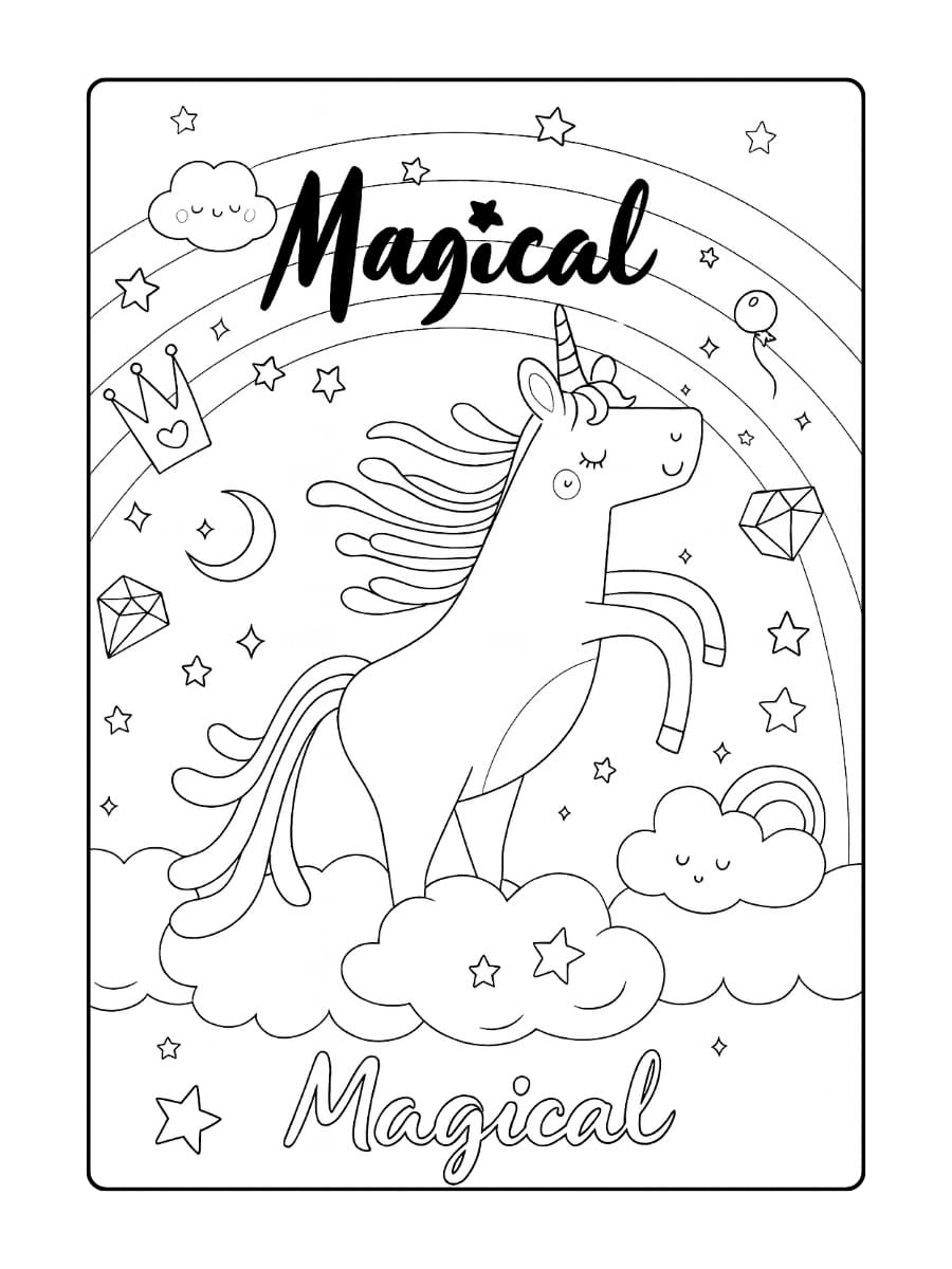 Een unicorn die regenboogbloemen water geeft Een unicorn die regenboogbloemen water geeft