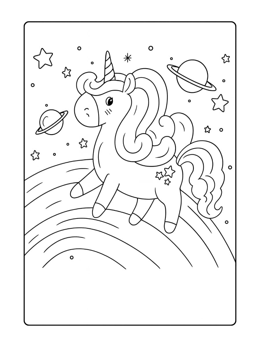 Een unicorn die regenboogsterretjes uit haar hoorn tovert Een unicorn die regenboogsterretjes uit haar hoorn tovert