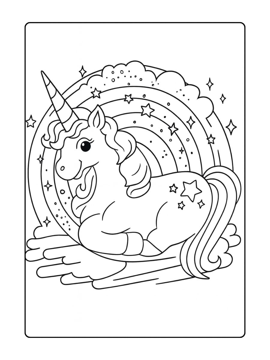 Een unicorn die springt door een hartvormige regenboog Een unicorn die springt door een hartvormige regenboog