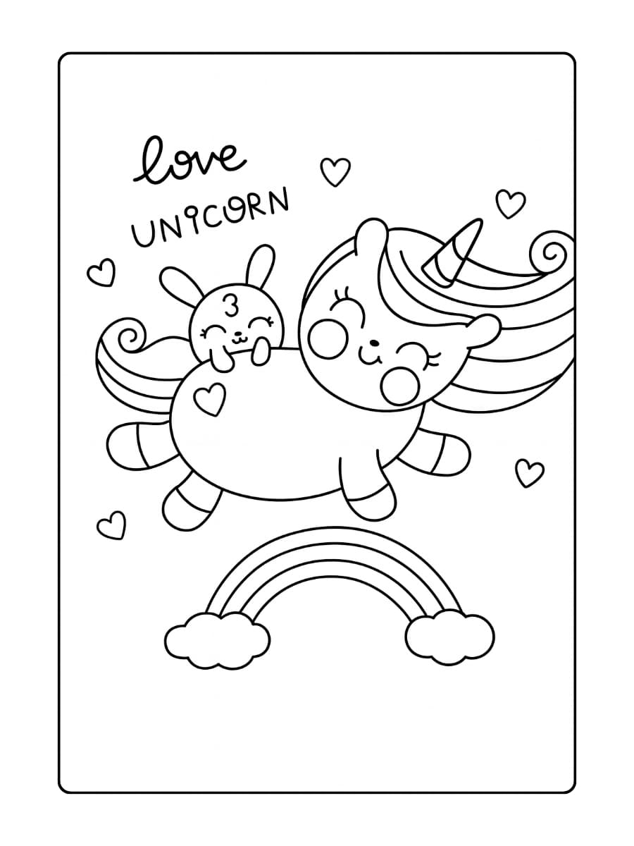 Een unicorn die verstopt zit in een doos vol kleine hartjes