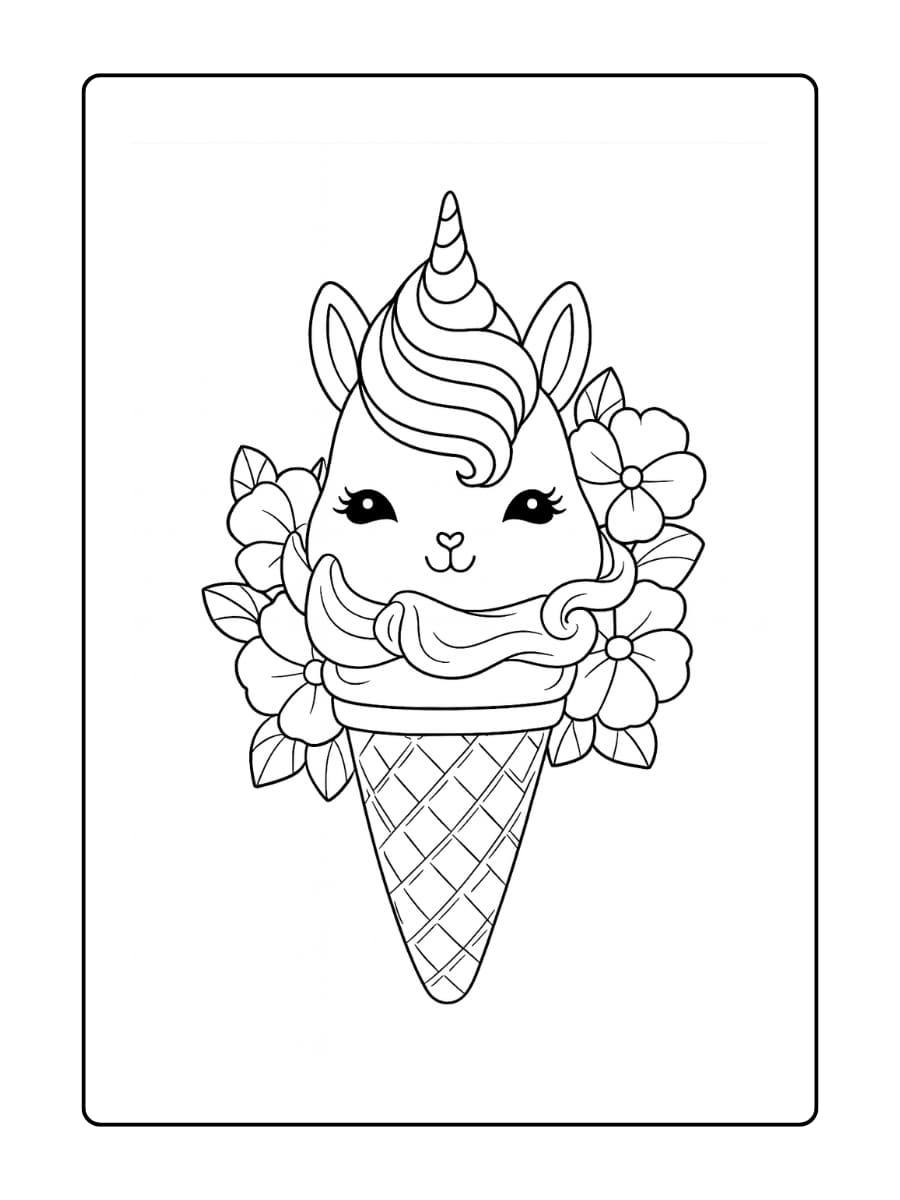 Een unicorn ijsje met gezichtje en vrolijke ogen
