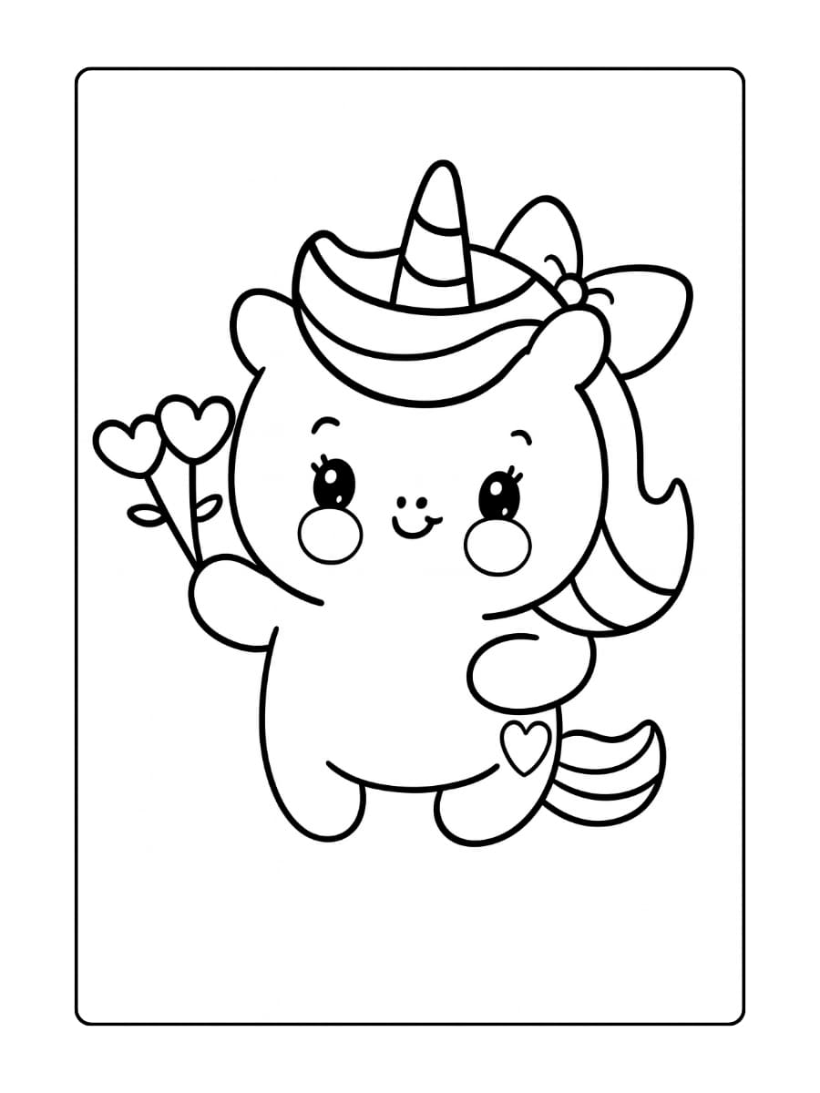 Een unicorn in een luchtballon in de vorm van een hart