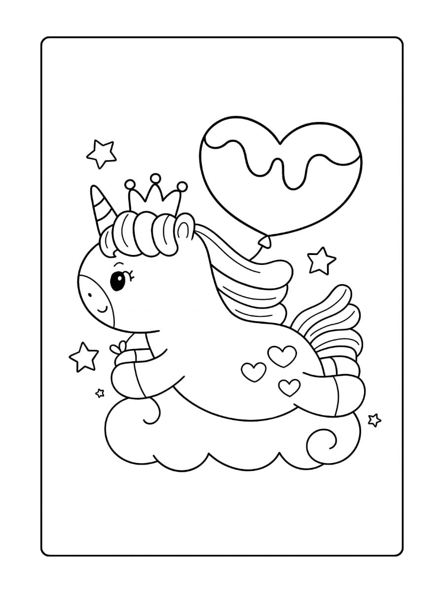 Een unicorn in een regenbooglandschap met hartjesbloemen