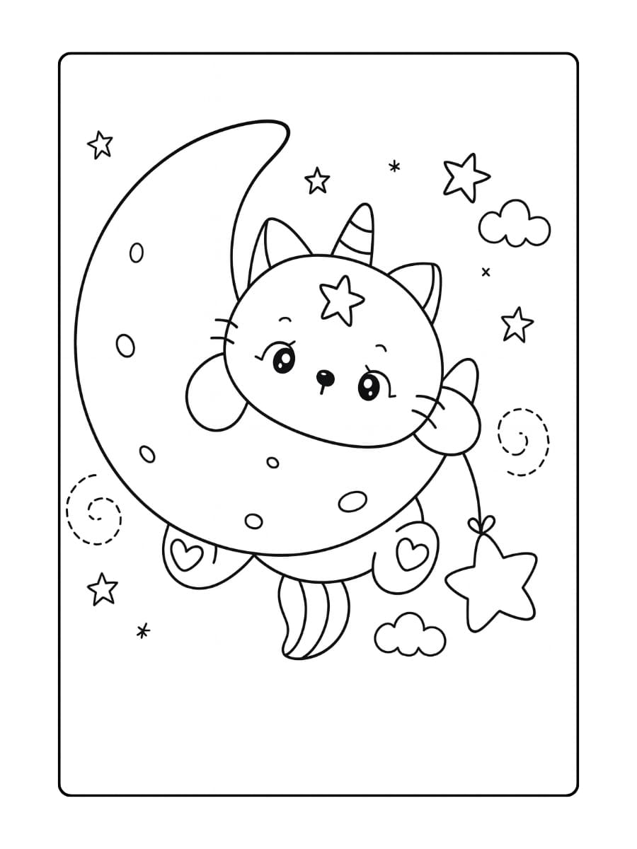Een unicorn kat die een vlinder achterna jaagt