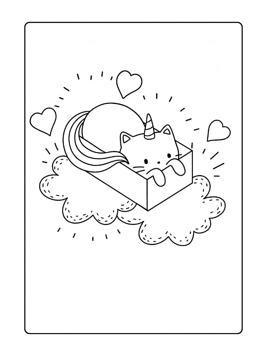 Een unicorn kat die vleugels heeft en door de lucht vliegt