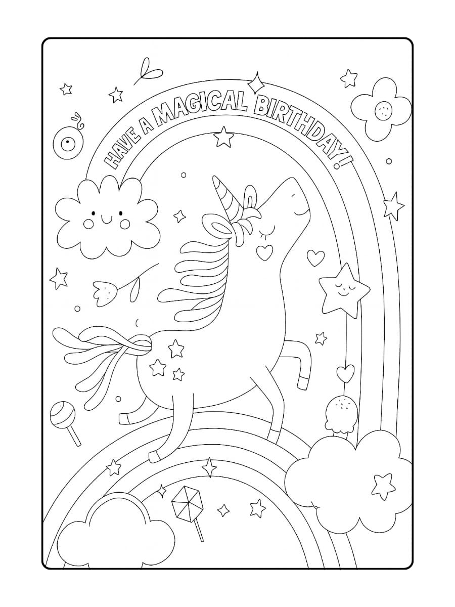 Een vliegende unicorn boven de regenboog met wolkjes Een vliegende unicorn boven de regenboog met wolkjes
