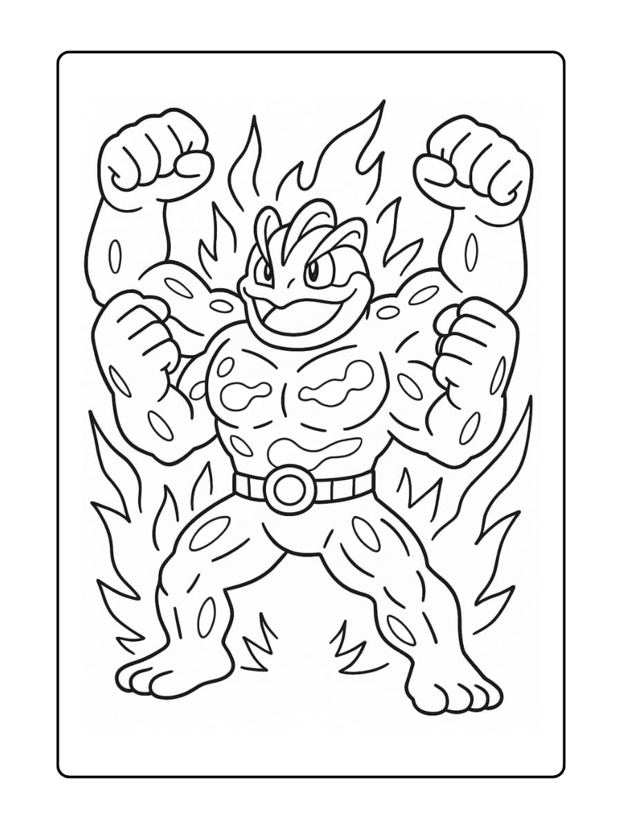 Gigantamax Machamp balt zijn vier vuisten terwijl zijn spieren oplichten