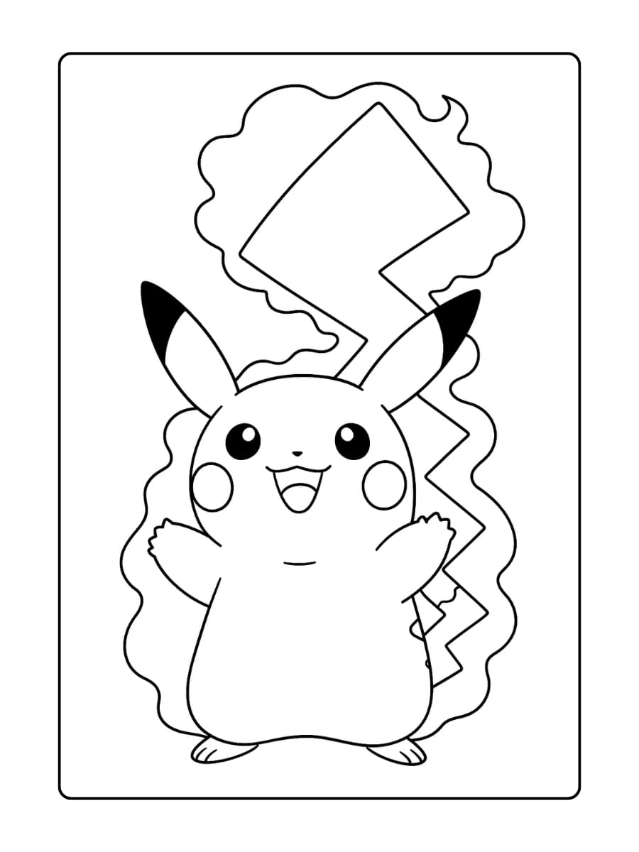 Gigantamax Pikachu staat rechtop met een grote gloeiende staart in de lucht