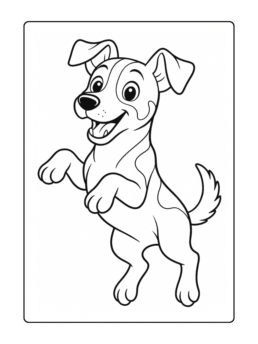 Kleurplaat Jack Russel hond springend in de lucht