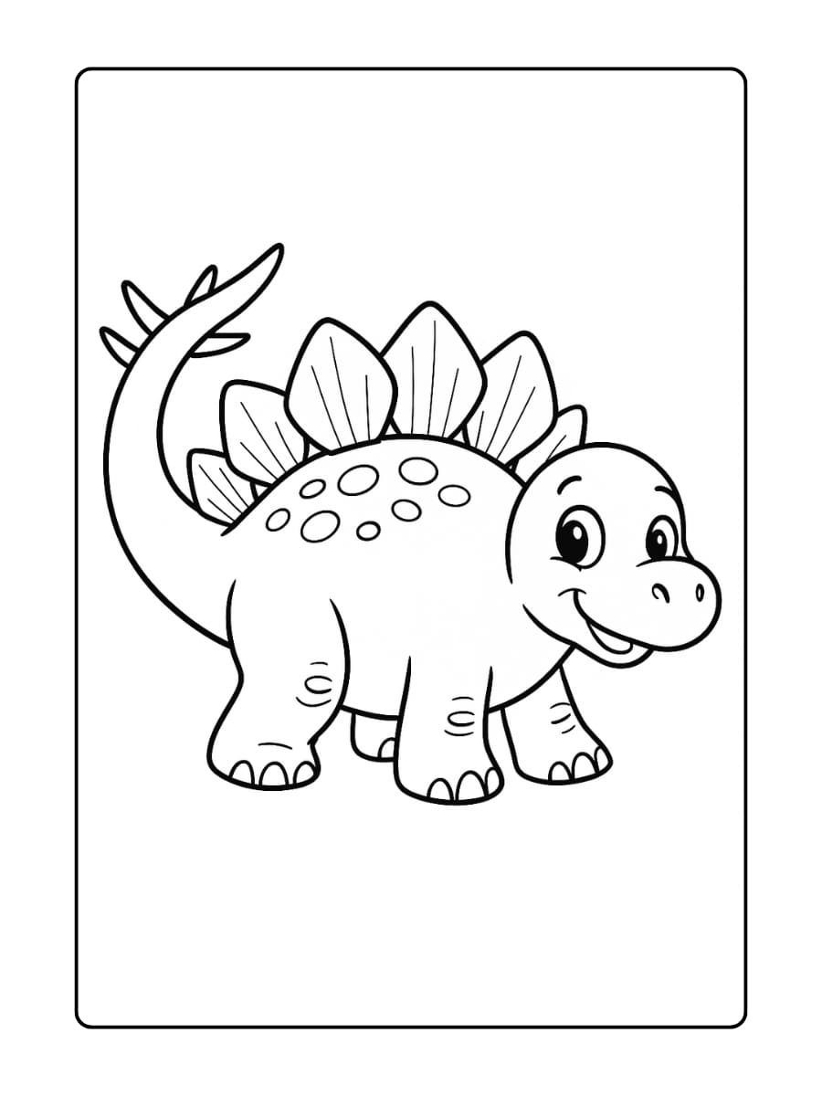 Kleurplaat Dino met grote rugplaten en een zwaaiende staart, schattig en makkelijk te kleuren