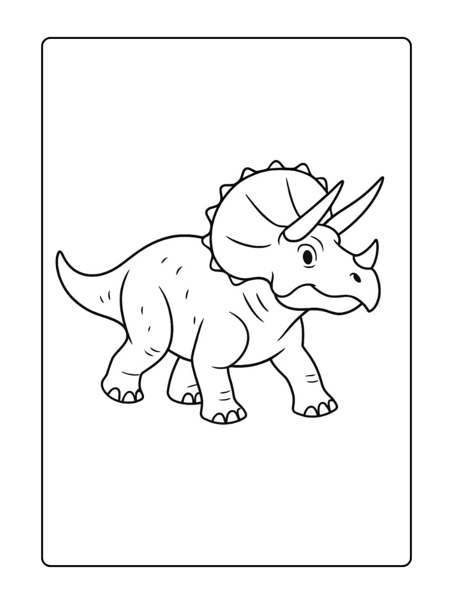 Kleurplaat dinosaurus met drie grote hoorns en een brede kraag, trots lopend zonder achtergrond riceratops dinosaurus met drie grote hoorns en een brede kraag, trots lopend zonder achtergrond
