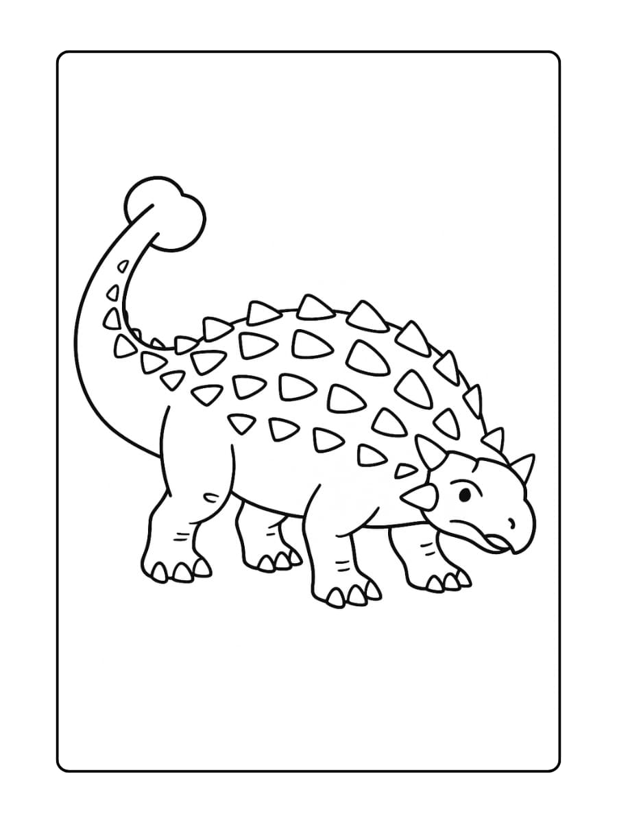 Kleurplaat dinosaurus met een zware staartknots en duidelijke pantserplaten op zijn rug