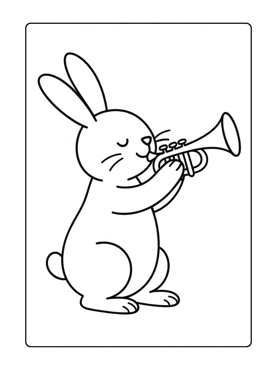 Kleurplaat konijn dat een muziekinstrument speelt, zoals een viool of trompet