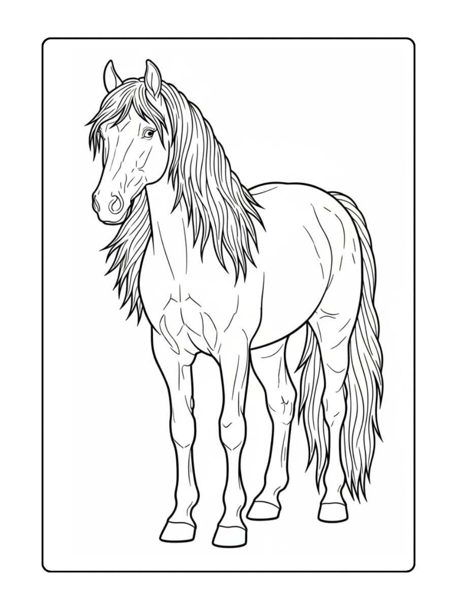 Kleurplaat van een staand paard
