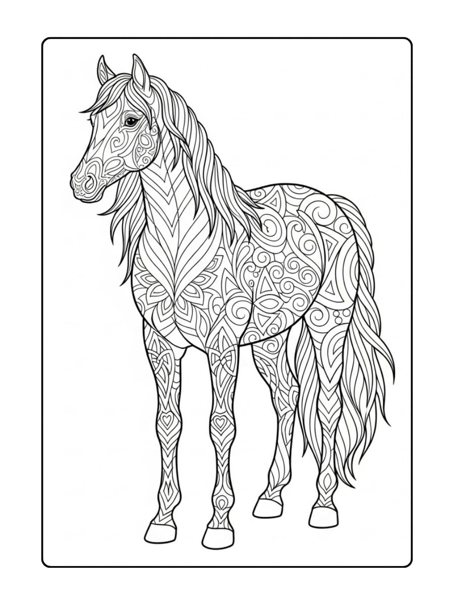 Mandala kleurplaat van een paard