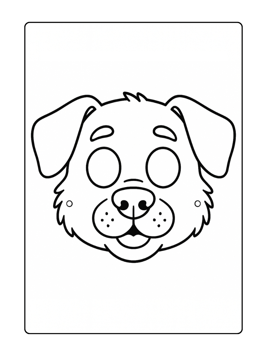 Kleurplaat Masker van een hond die kinderen kunnen uitknippen en inkleuren