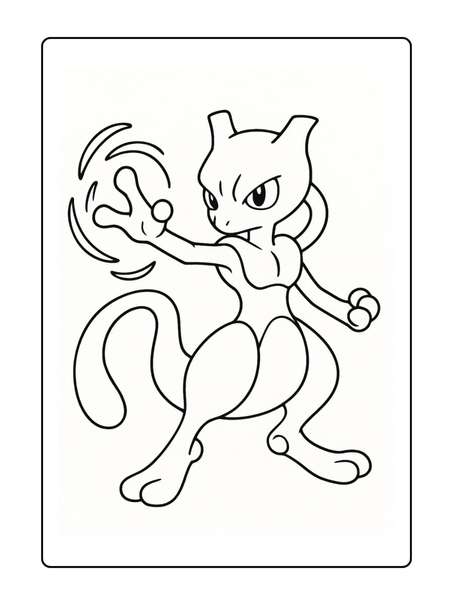 Mewtwo strekt één arm uit terwijl hij zijn psychische kracht concentreert
