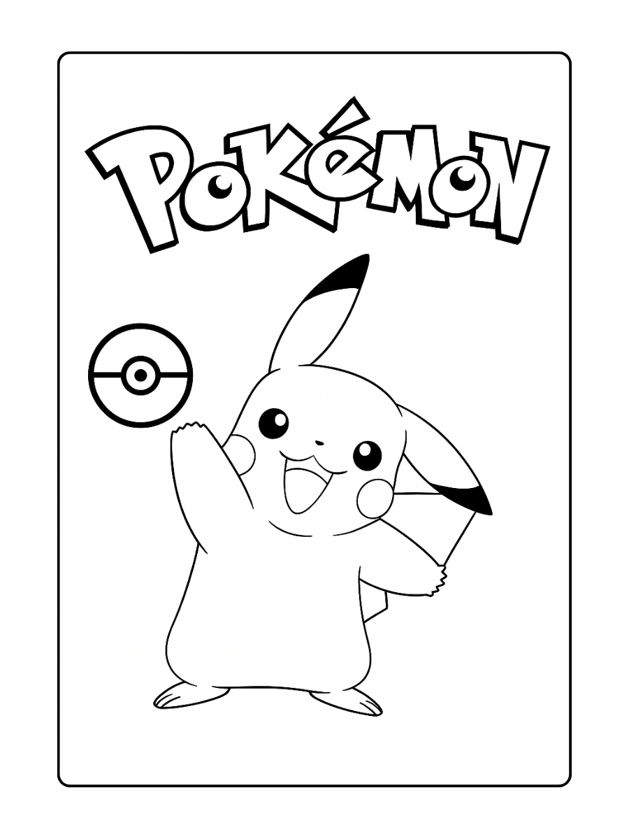 Pikachu springt vrolijk omhoog met een Pokébal onder het Pokémon logo