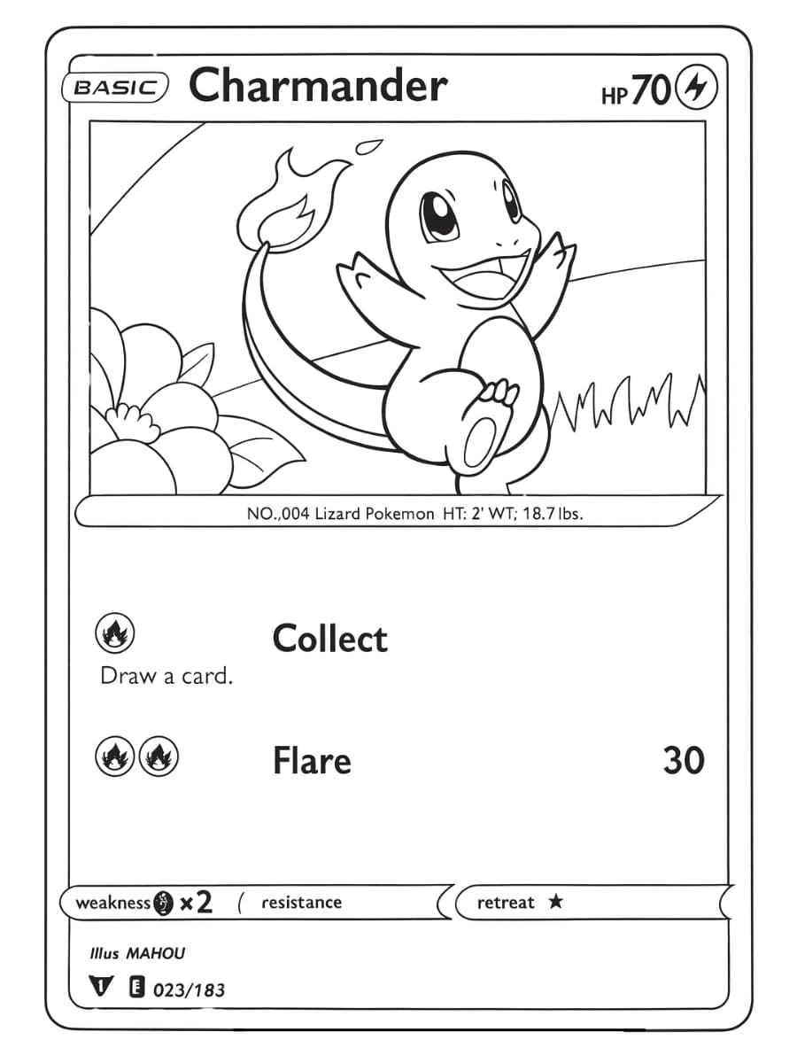 Kleurplaat Pokémon kaart, zittend blij met een paddenstoel in zijn poten te midden van een vrolijke achtergrond (2)