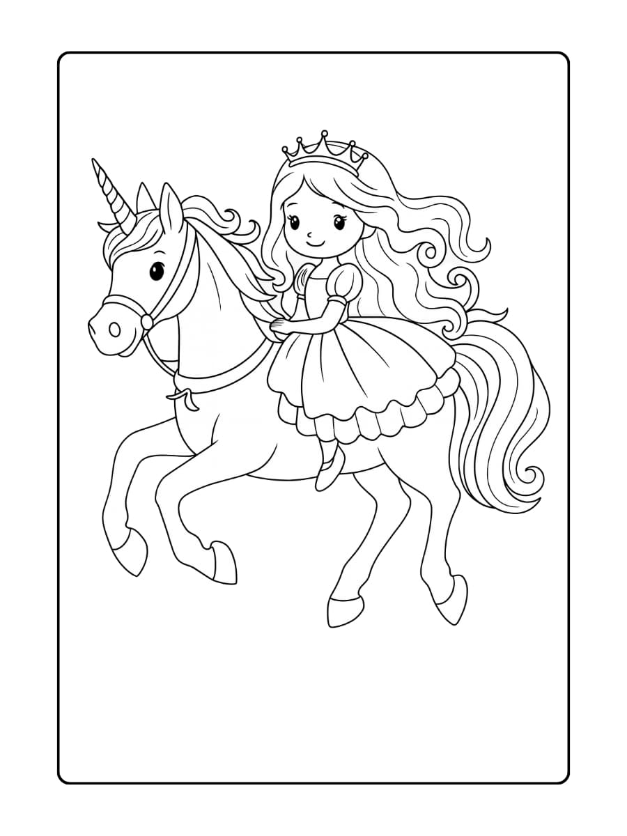 Prinses Eenhoorn die cupcakes eet in een betoverd dorp