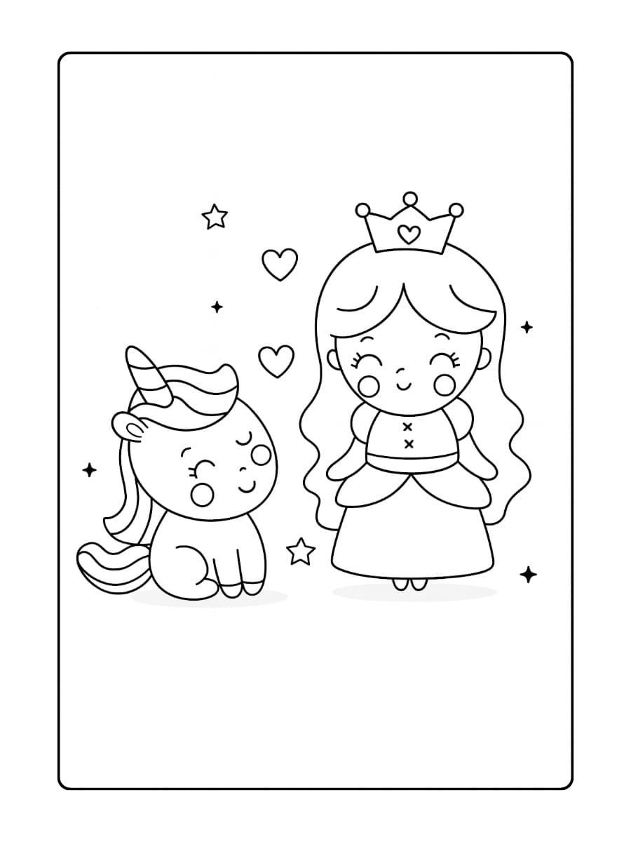 Prinses Eenhoorn die speelt met kleine feeën in een bloemenveld