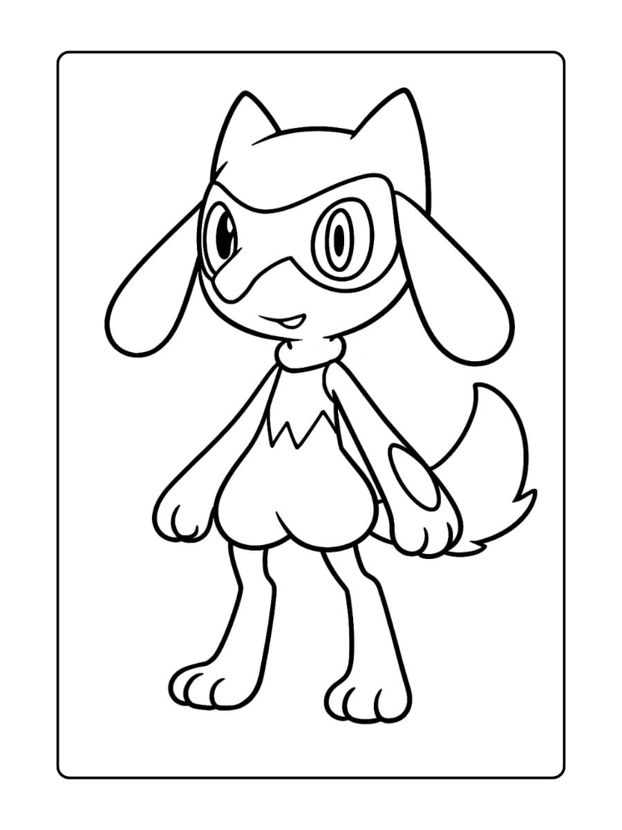 Riolu staat rechtop met zijn oren gespitst en staart licht omhoog