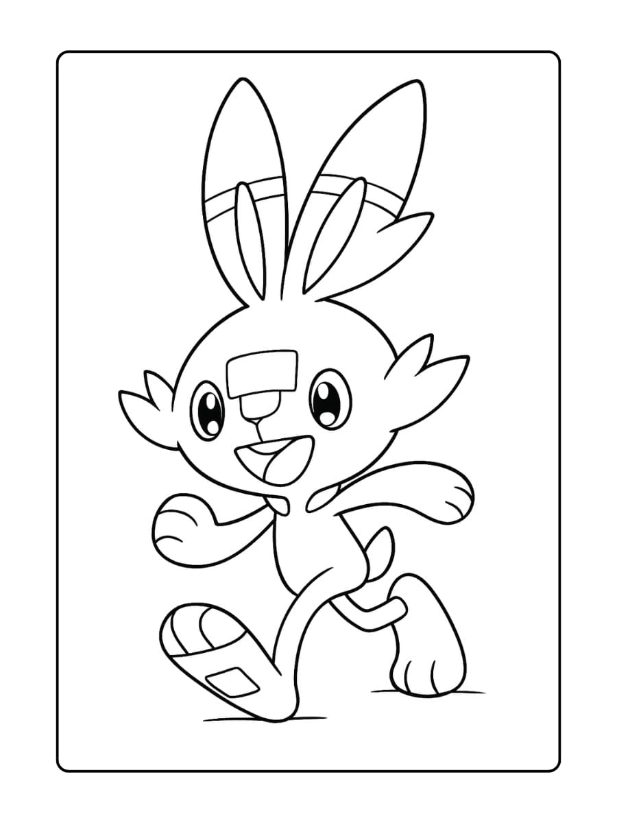 Scorbunny staat in een hardlooppositie met één voet naar voren