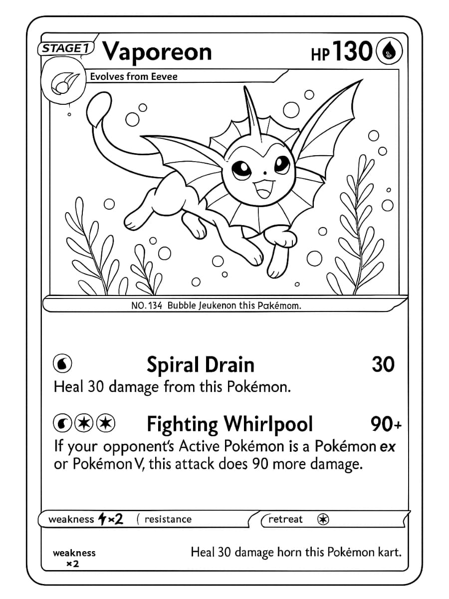 Kleurplaat Espeon Pokémon kaart met elegante vormen en een magische uitstraling (2)