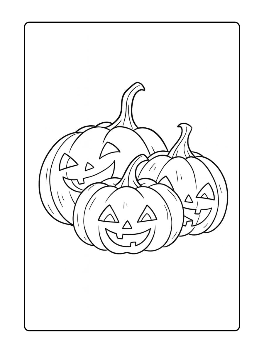Kleurplaat Halloween pompoenen met uitgesneden gezichten Kleurplaat Halloween pompoenen met uitgesneden gezichten