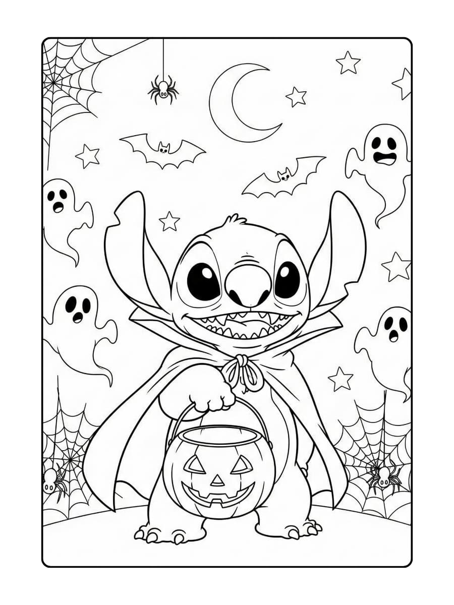 Kleurplaat stitch halloween - Een grappige foto van Stitch in een Halloweenpompoenkostuum