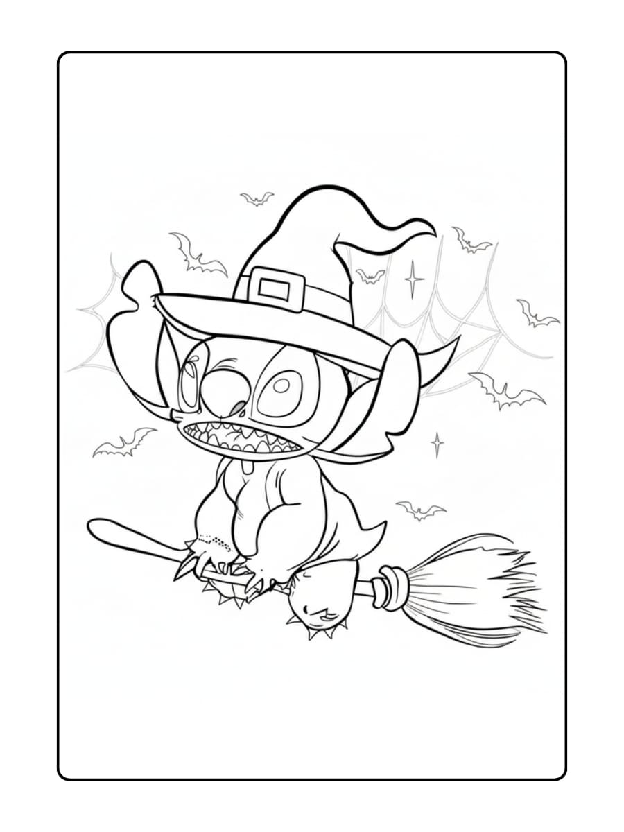 Kleurplaat stitch halloween - Een ondeugende Stitch viert Halloween in verschillende kostuums en poses