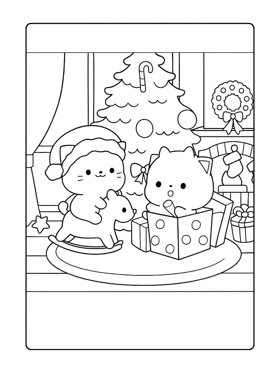 Een schattige kerstman met een grote glimlach en cadeautjes Een schattige kerstman met een grote glimlach en cadeautjes