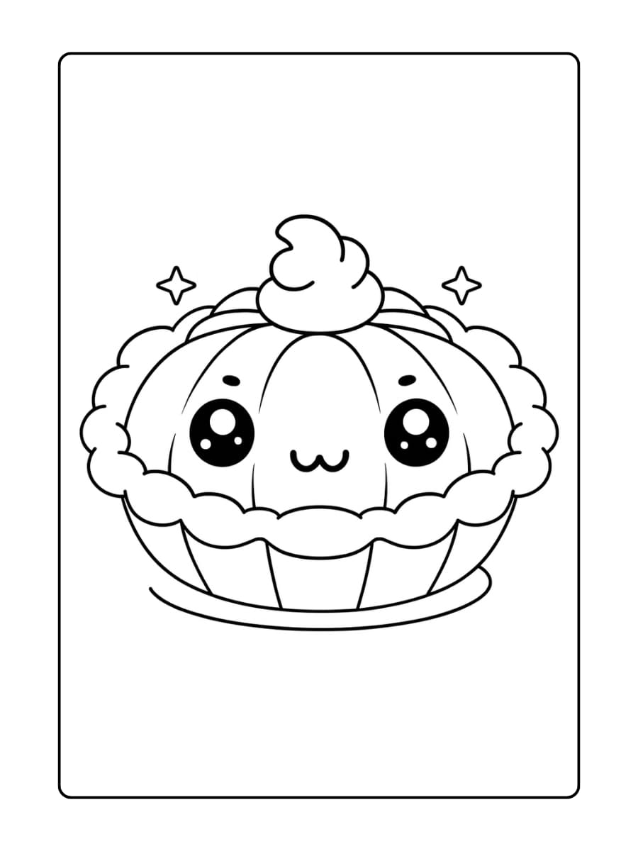 Kleurplaat Halloween - schattige pompoentaart met een vrolijk gezichtje past perfect bij Halloween