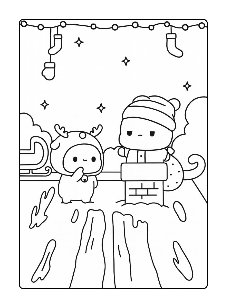 Een uiltje met een kerstmuts op een tak Een uiltje met een kerstmuts op een tak