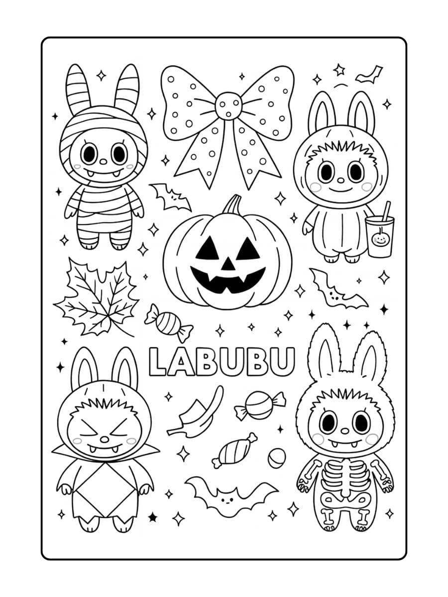Kleurplaat Labubu Halloween outfits