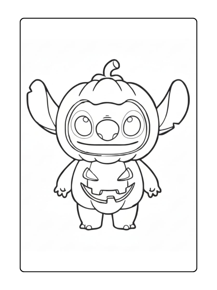 Kleurplaat stitch halloween - Stitch gekleed als een Halloweenpompoen