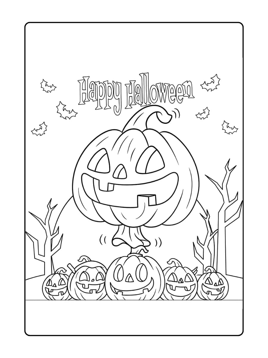Kleurplaat Halloween pompoenen lachen onder de volle maan Kleurplaat Halloween pompoenen lachen onder de volle maan