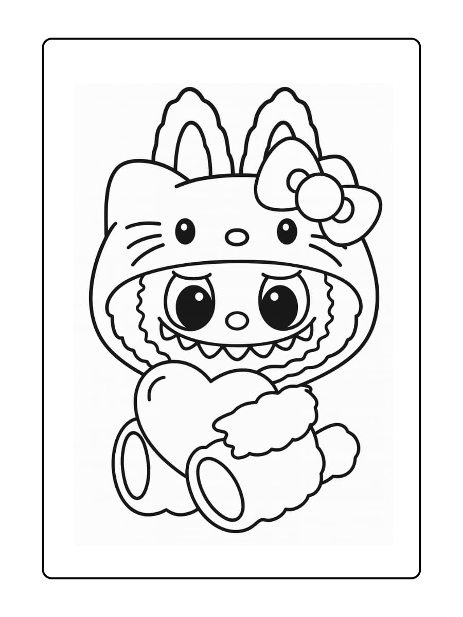 Kleurplaat labubu hello kitty
