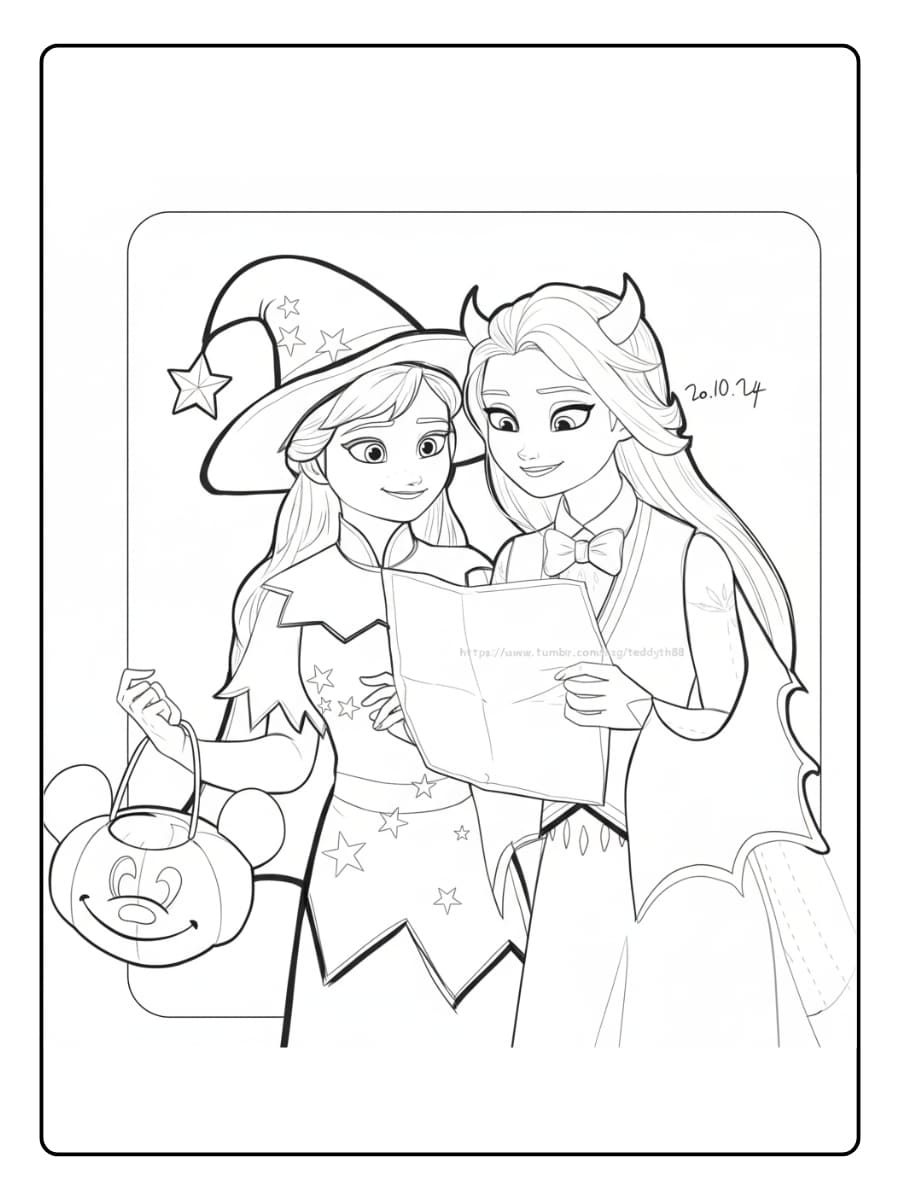 Elsa en Anna halloween kleurplaat​