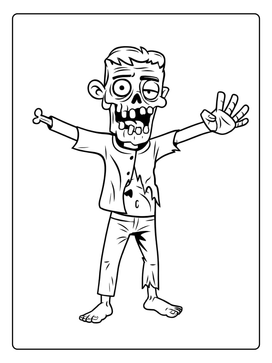 Kleurplaat Groene zombie met gescheurde kleren Kleurplaat Groene zombie met gescheurde kleren