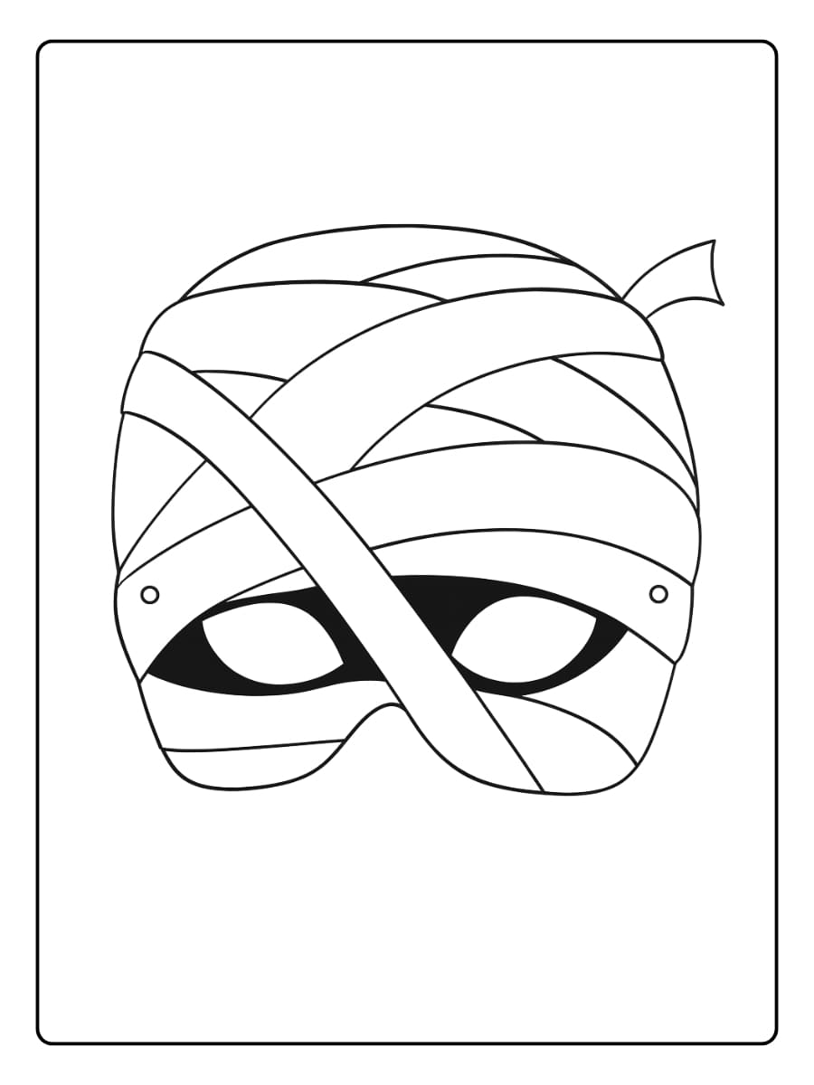 Kleurplaat Halloween masker in de stijl van een mummie met verbanden