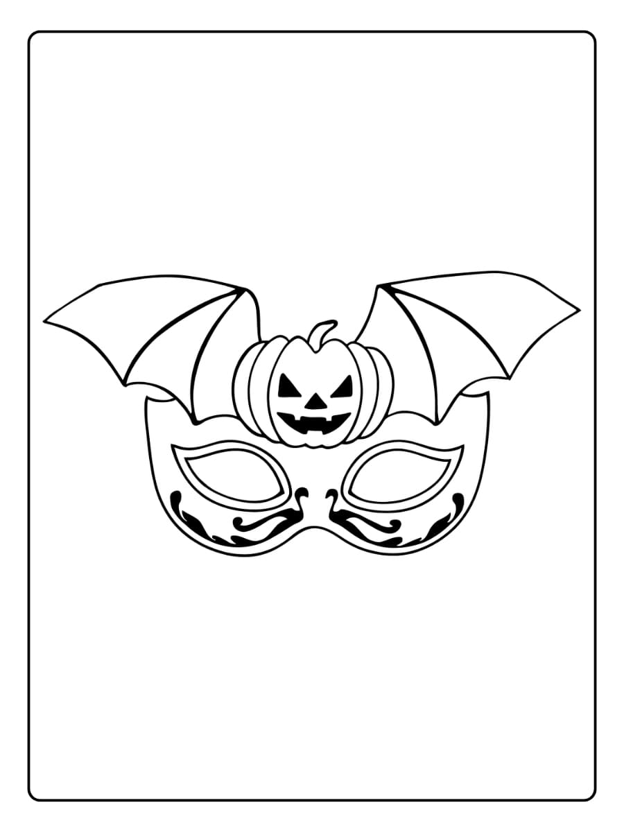 Kleurplaat Halloween masker met een pompoen en vleermuisvleugels Kleurplaat Halloween masker met een pompoen en vleermuisvleugels