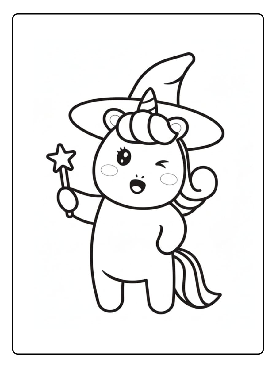 Kleurplaat Schattige eenhoorn heks met toverstok