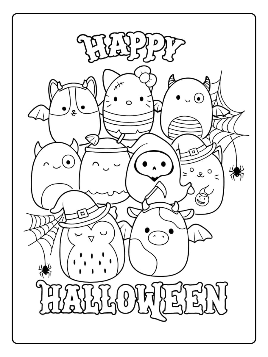 Kleurplaat Squishmallows verkleed voor Halloween