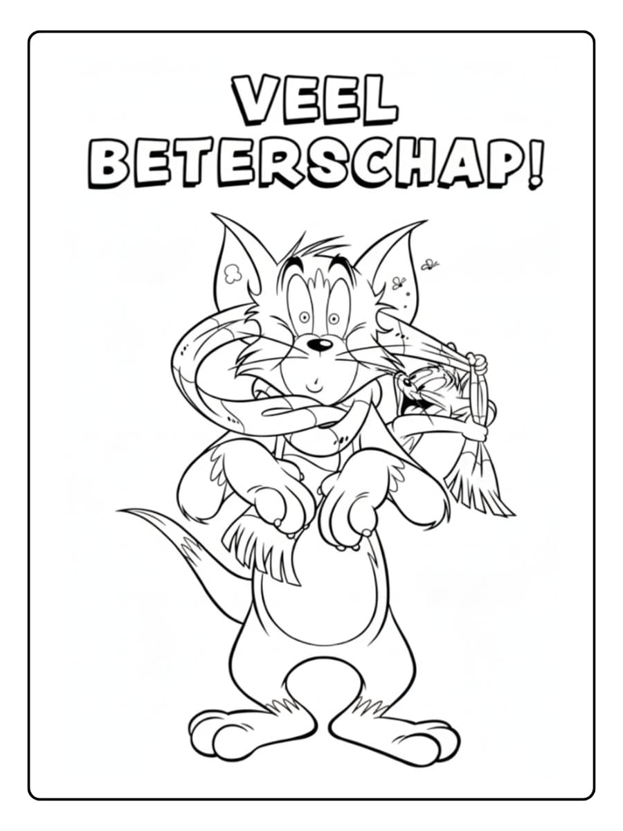 Kleurplaat Tom en Jerry sturen je veel beterschap met een warme sjaal!