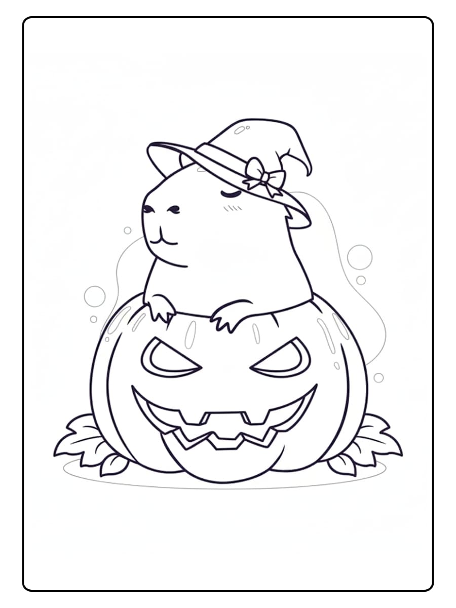 Kleurplaat capibara verkleed voor Halloween