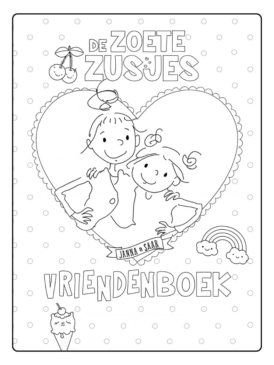 Kleurplaat de Zoete Zusjes staan vrolijk samen op de cover
