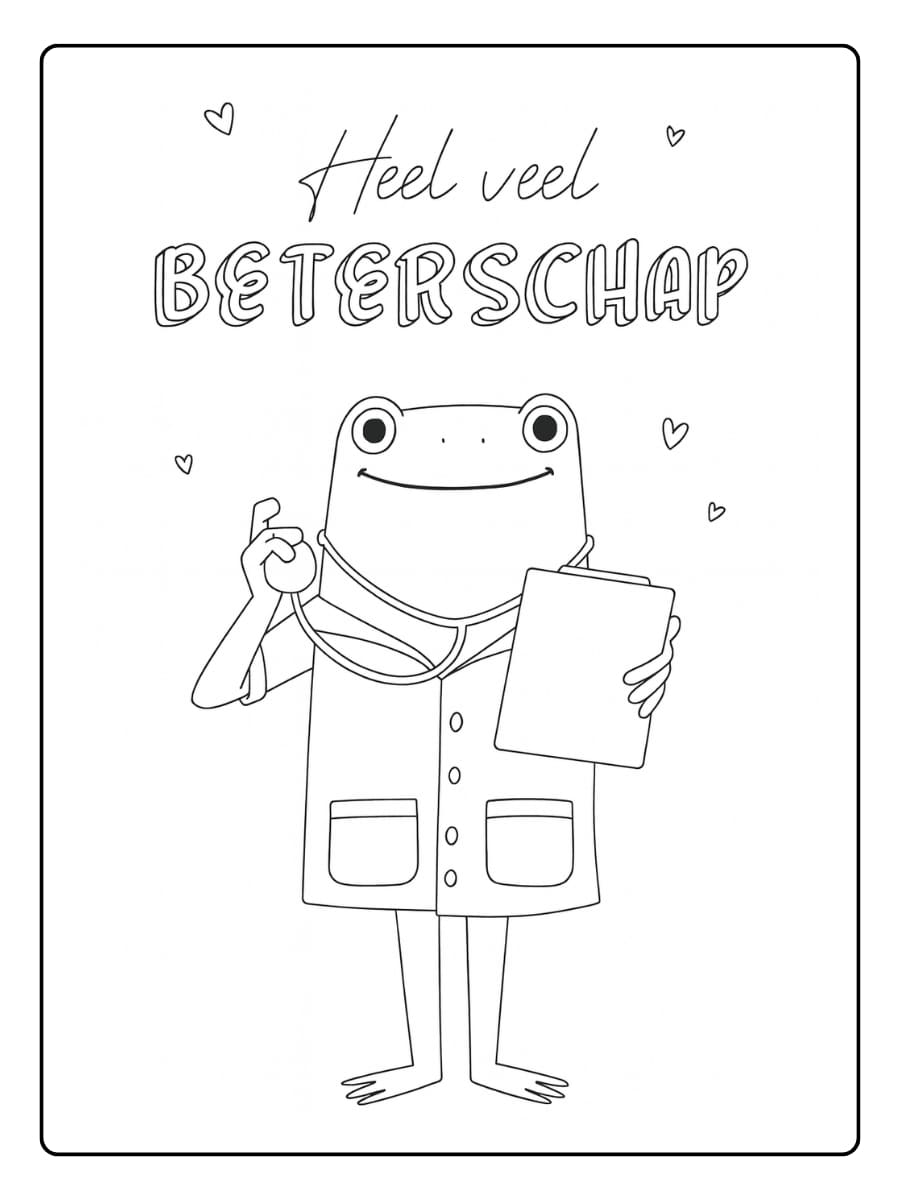 Kleurplaat kikkerdokter wenst je heel veel beterschap